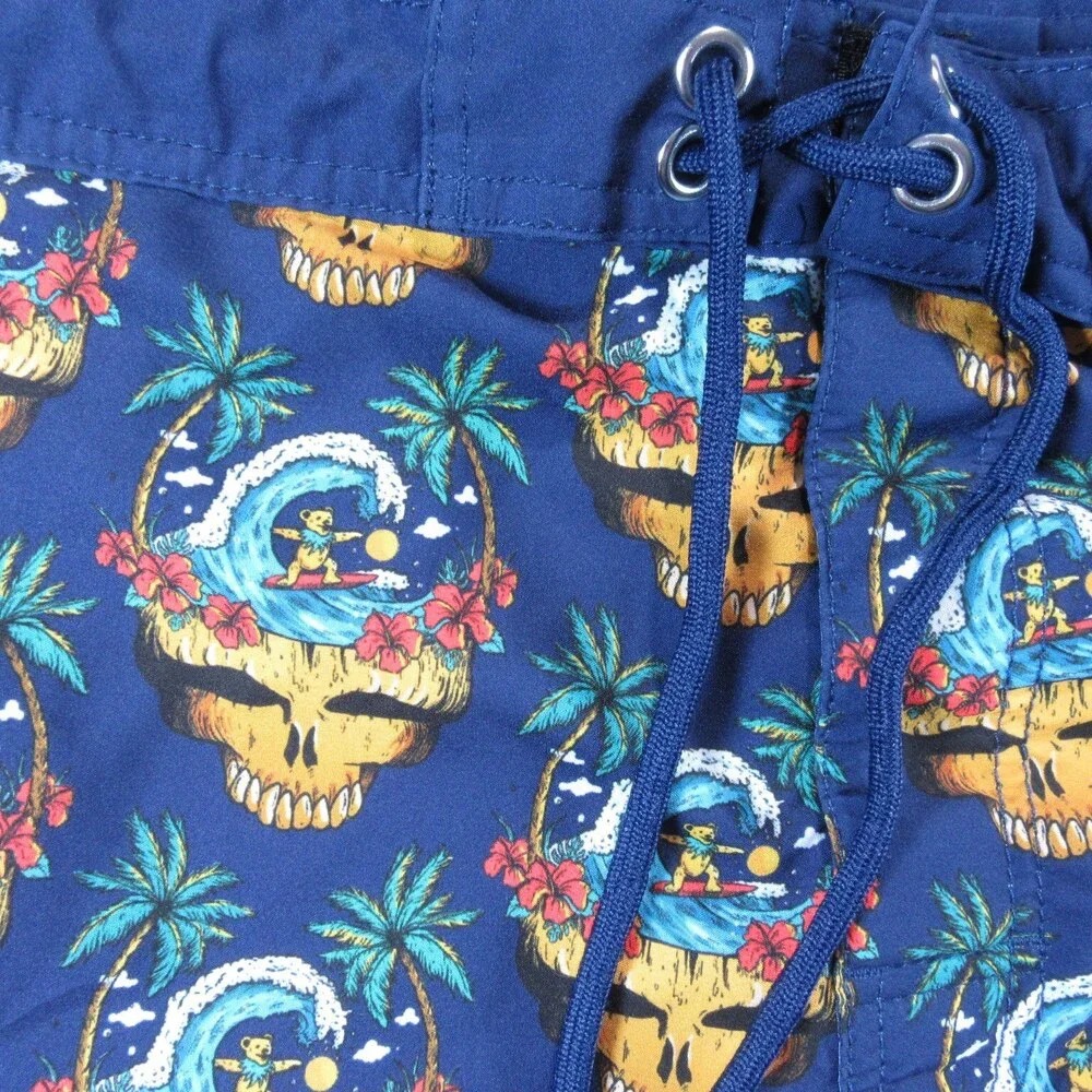 Section 119 Mens Grateful Dead‎ Swim Trunks 42 x 12 Blue Allover Skull Surf Bear